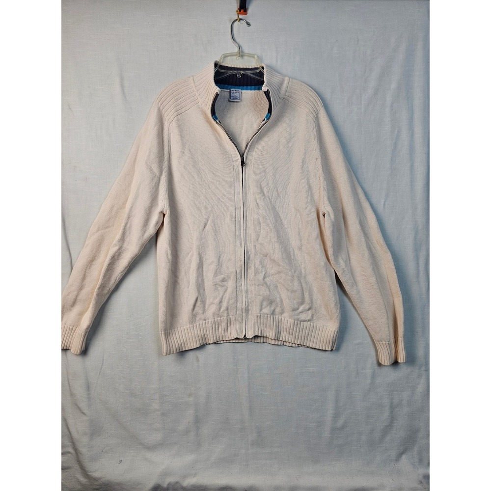 Old Navy Mens Full Zip Cardigan Sweater Cream Mock Neck Elbow Patch Large